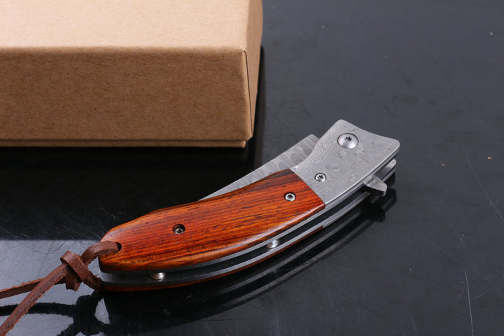 Revenge fighter VG10 Damascus abalone and ebony handle folding knife UD404973